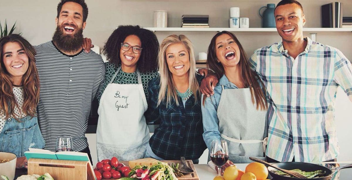 Friends enjoying a dinner competition